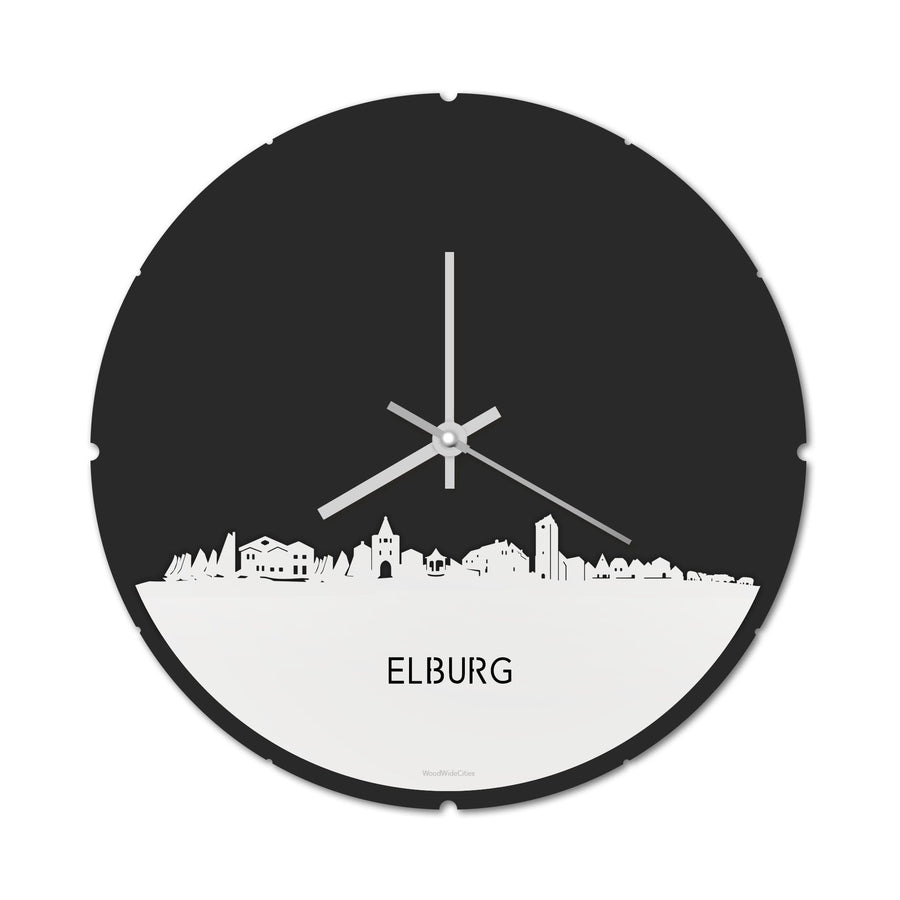 Skyline Klok Rond Elburg Wit glanzend gerecycled kunststof cadeau decoratie relatiegeschenk van WoodWideCities