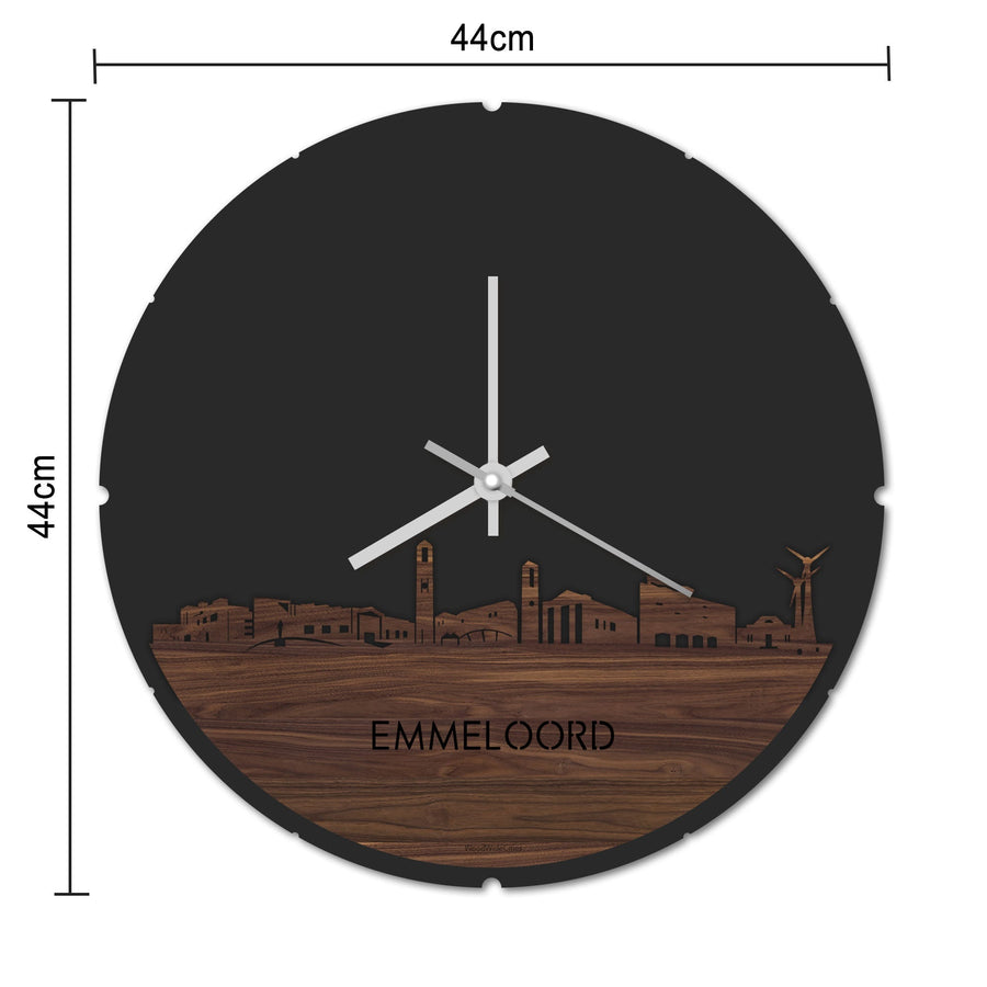 Skyline Klok Rond Emmeloord Zwart glanzend gerecycled kunststof cadeau decoratie relatiegeschenk van WoodWideCities