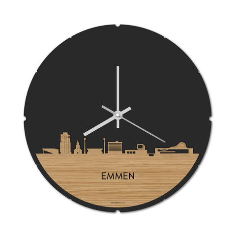 Skyline Klok Rond Emmen Bamboe houten cadeau decoratie relatiegeschenk van WoodWideCities