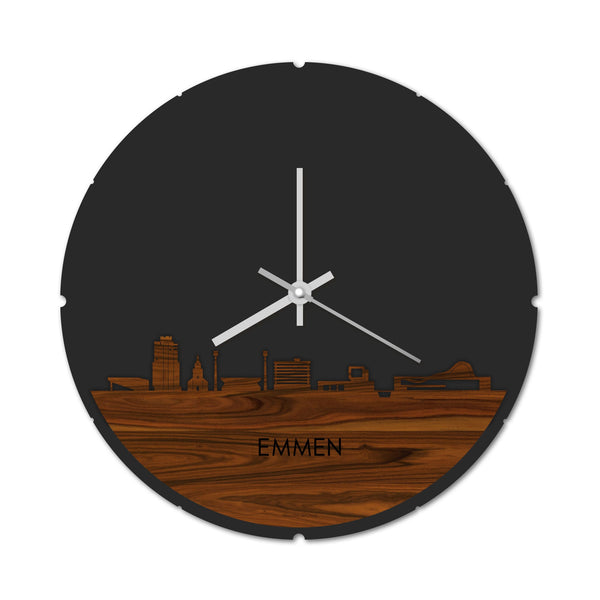 Skyline Klok Rond Emmen Palissander Palissander houten cadeau decoratie relatiegeschenk van WoodWideCities
