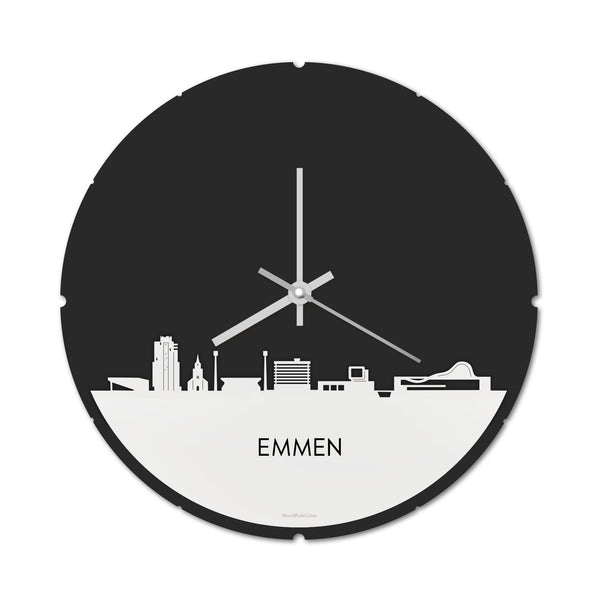 Skyline Klok Rond Emmen Wit glanzend gerecycled kunststof cadeau decoratie relatiegeschenk van WoodWideCities
