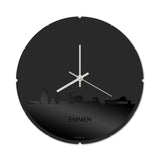 Skyline Klok Rond Emmen Zwart glanzend gerecycled kunststof cadeau decoratie relatiegeschenk van WoodWideCities