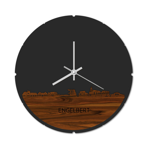Skyline Klok Rond Engelbert Palissander houten cadeau decoratie relatiegeschenk van WoodWideCities