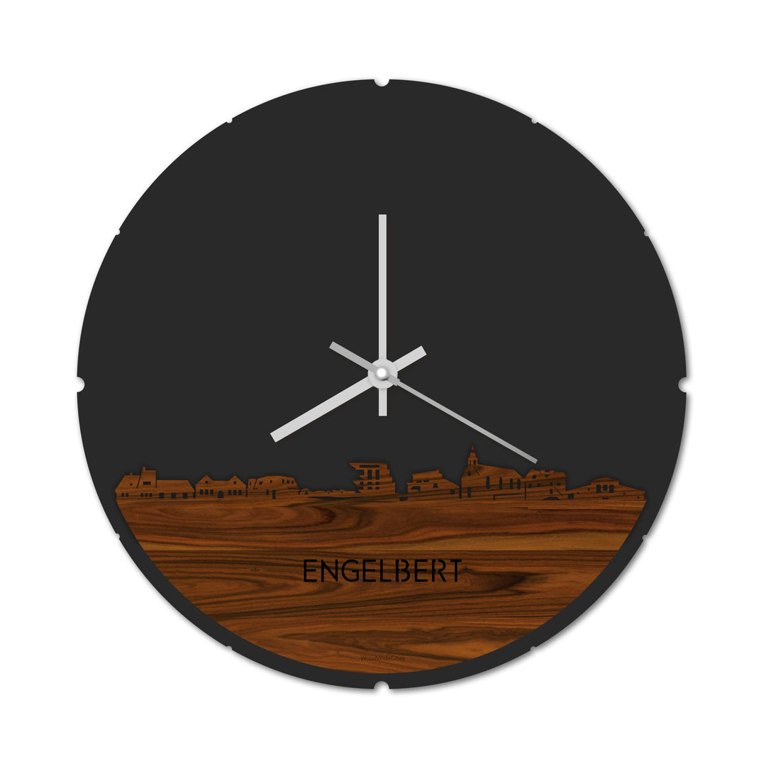 Skyline Klok Rond Engelbert Palissander houten cadeau decoratie relatiegeschenk van WoodWideCities