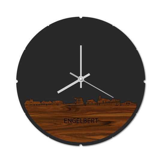 Skyline Klok Rond Engelbert Palissander houten cadeau decoratie relatiegeschenk van WoodWideCities