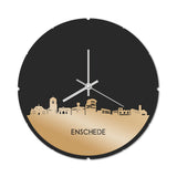 Skyline Klok Rond Enschede Metallic Goud gerecycled kunststof cadeau decoratie relatiegeschenk van WoodWideCities