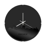 Skyline Klok Rond Enschede Zwart glanzend gerecycled kunststof cadeau decoratie relatiegeschenk van WoodWideCities