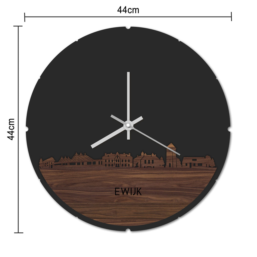 Skyline Klok Rond Ewijk Noten houten cadeau decoratie relatiegeschenk van WoodWideCities