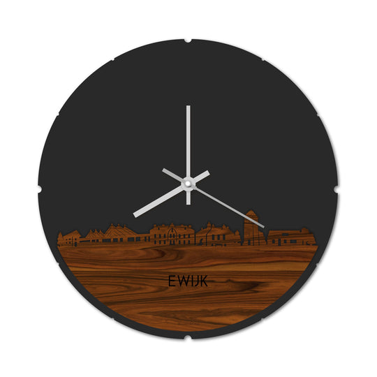 Skyline Klok Rond Ewijk Palissander houten cadeau decoratie relatiegeschenk van WoodWideCities
