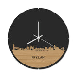 Skyline Klok Rond Fryslan Bamboe houten cadeau decoratie relatiegeschenk van WoodWideCities