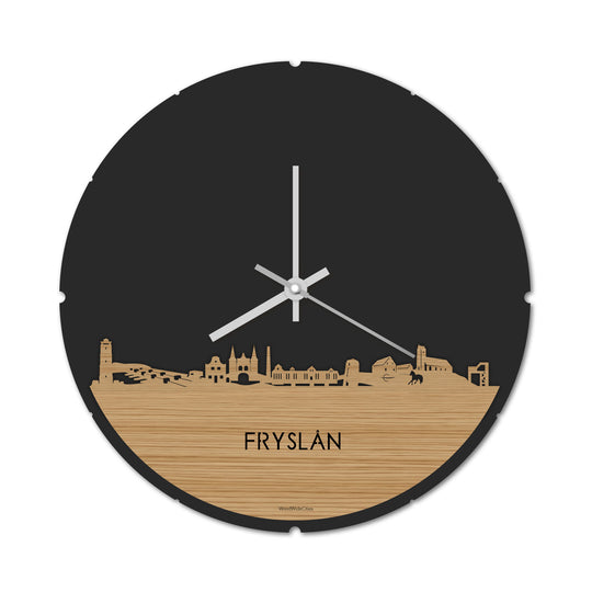 Skyline Klok Rond Fryslan Bamboe houten cadeau decoratie relatiegeschenk van WoodWideCities