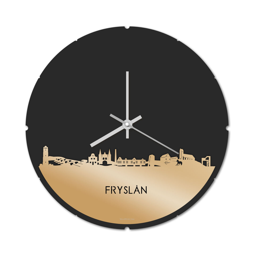 Skyline Klok Rond Fryslan Metallic Goud gerecycled kunststof cadeau decoratie relatiegeschenk van WoodWideCities