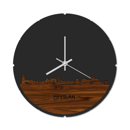 Skyline Klok Rond Fryslan Palissander houten cadeau decoratie relatiegeschenk van WoodWideCities