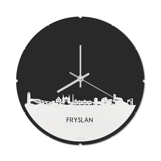 Skyline Klok Rond Fryslan Wit glanzend gerecycled kunststof cadeau decoratie relatiegeschenk van WoodWideCities