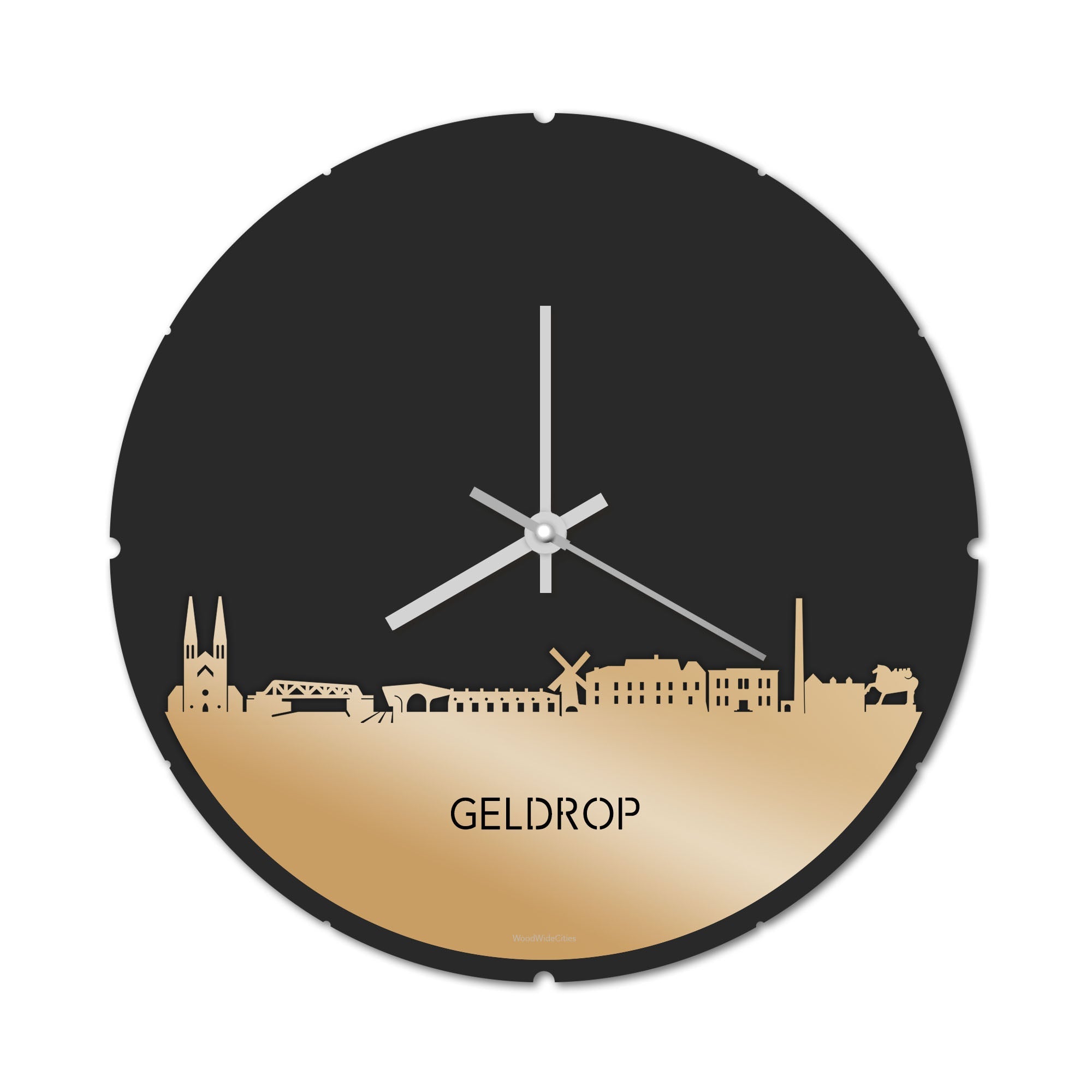 Skyline Klok Rond Geldrop Metallic Goud gerecycled kunststof cadeau decoratie relatiegeschenk van WoodWideCities