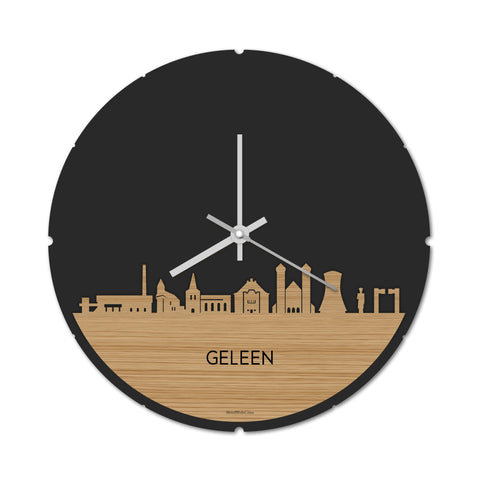 Skyline Klok Rond Geleen Bamboe houten cadeau decoratie relatiegeschenk van WoodWideCities