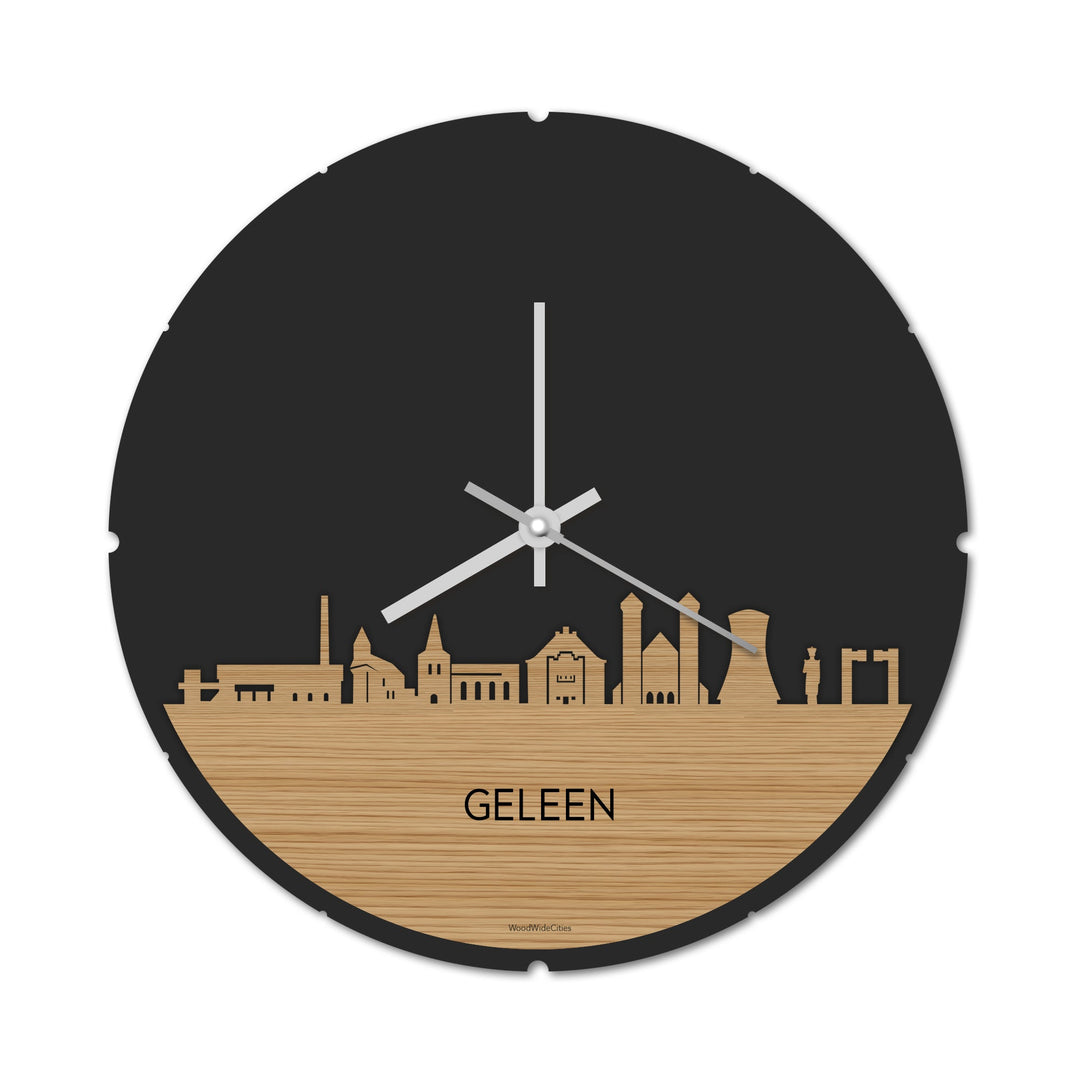 Skyline Klok Rond Geleen Bamboe houten cadeau decoratie relatiegeschenk van WoodWideCities