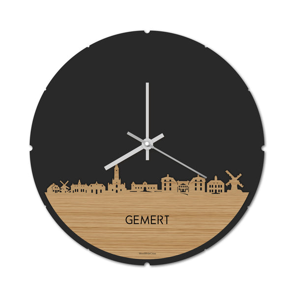 Skyline Klok Rond Gemert Bamboe houten cadeau decoratie relatiegeschenk van WoodWideCities