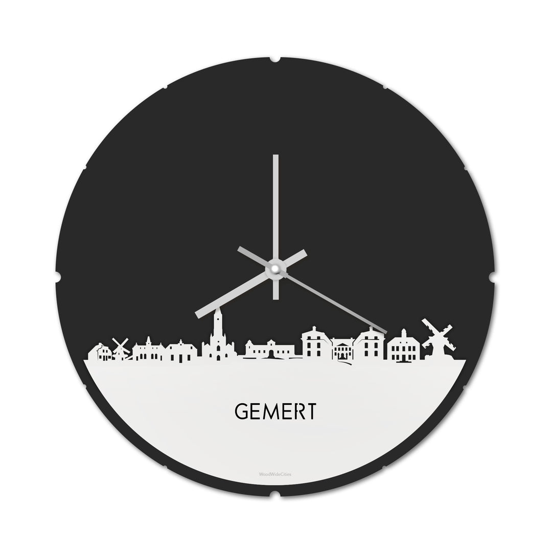 Skyline Klok Rond Gemert Wit glanzend gerecycled kunststof cadeau decoratie relatiegeschenk van WoodWideCities