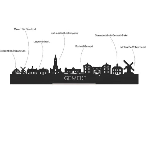 Skyline Klok Rond Gemert Zwart glanzend gerecycled kunststof cadeau decoratie relatiegeschenk van WoodWideCities