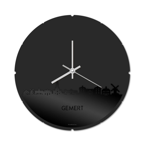 Skyline Klok Rond Gemert Zwart glanzend gerecycled kunststof cadeau decoratie relatiegeschenk van WoodWideCities