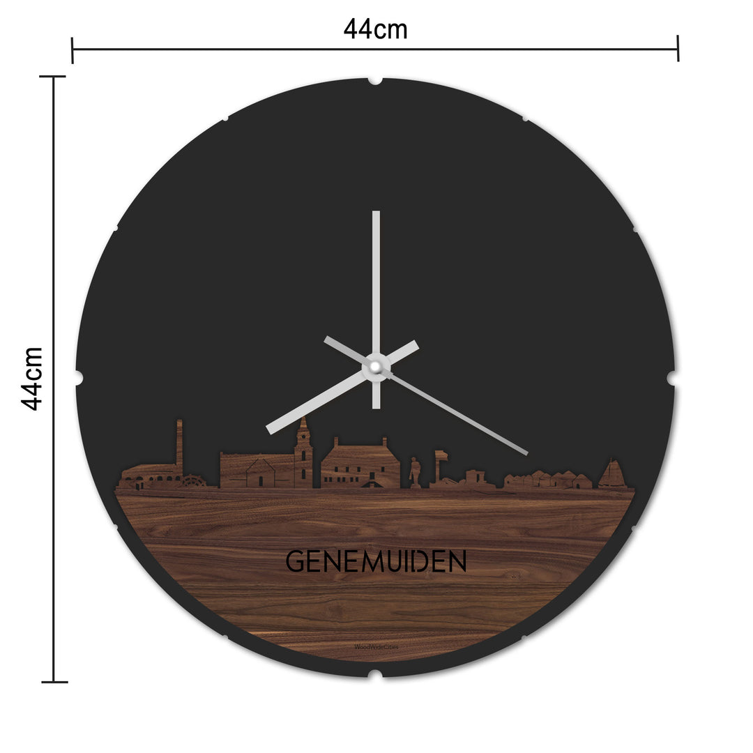 Skyline Klok Rond Genemuiden Noten houten cadeau decoratie relatiegeschenk van WoodWideCities