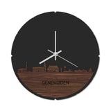 Skyline Klok Rond Genemuiden Noten houten cadeau decoratie relatiegeschenk van WoodWideCities