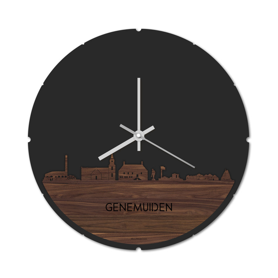 Skyline Klok Rond Genemuiden Noten houten cadeau decoratie relatiegeschenk van WoodWideCities