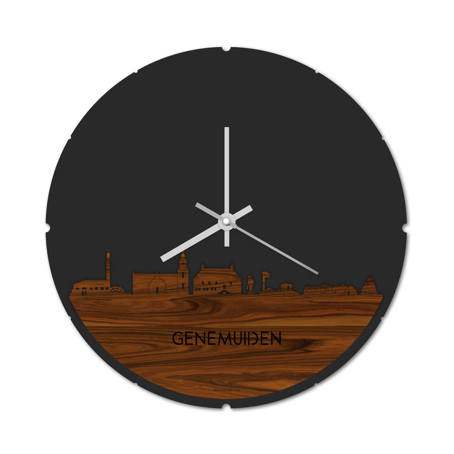 Skyline Klok Rond Genemuiden Palissander houten cadeau decoratie relatiegeschenk van WoodWideCities