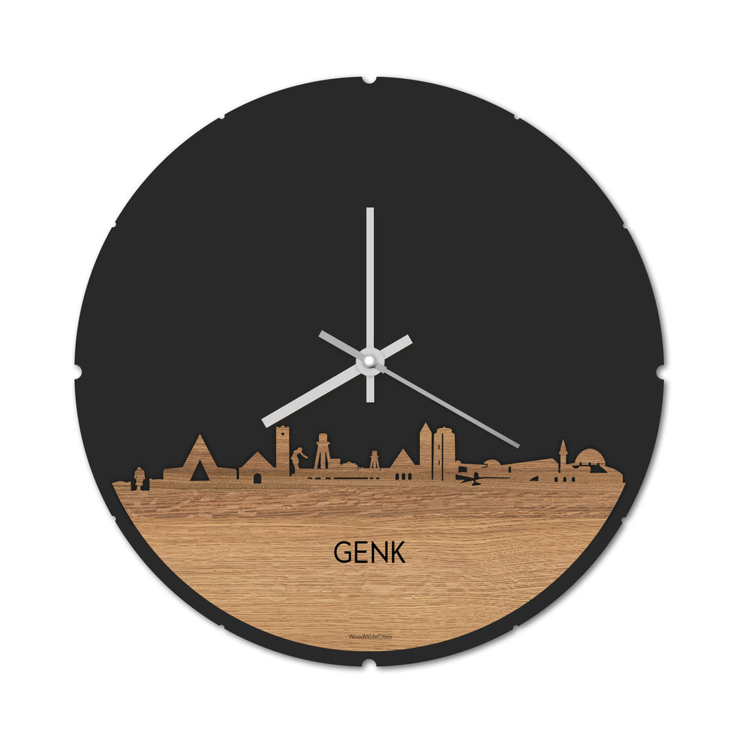 Skyline Klok Genk Eiken houten cadeau decoratie relatiegeschenk van WoodWideCities