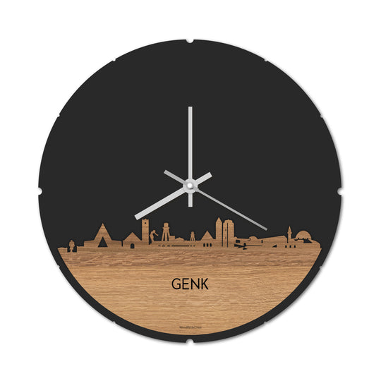 Skyline Klok Genk Eiken houten cadeau decoratie relatiegeschenk van WoodWideCities