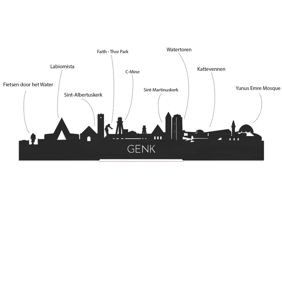 Skyline Klok Rond Genk Metallic Goud gerecycled kunststof cadeau decoratie relatiegeschenk van WoodWideCities