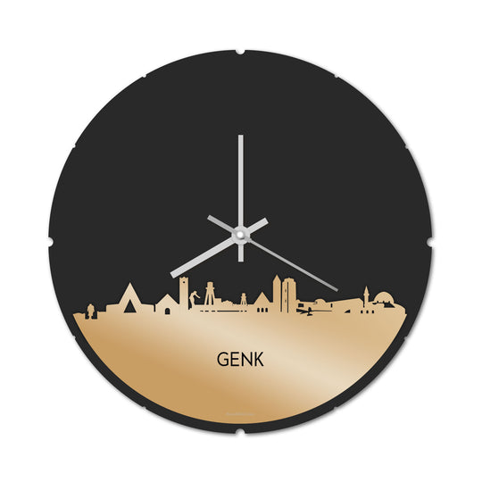 Skyline Klok Rond Genk Metallic Goud gerecycled kunststof cadeau decoratie relatiegeschenk van WoodWideCities