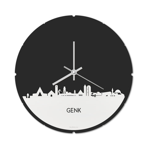 Skyline Klok Rond Genk Wit glanzend gerecycled kunststof cadeau decoratie relatiegeschenk van WoodWideCities