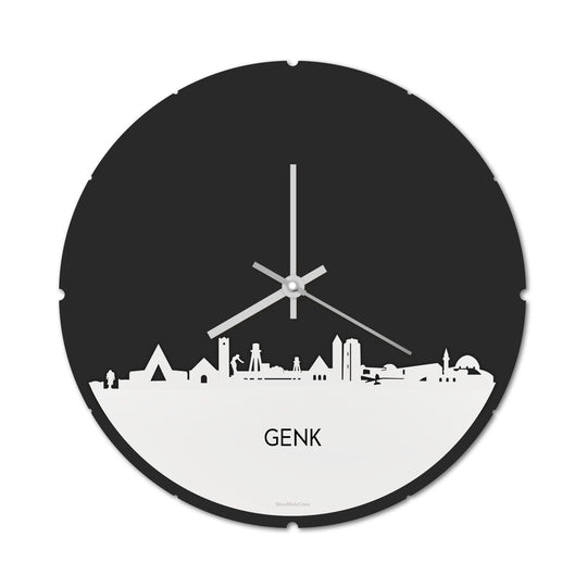 Skyline Klok Rond Genk Wit glanzend gerecycled kunststof cadeau decoratie relatiegeschenk van WoodWideCities