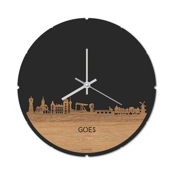Skyline Klok Rond Goes Eiken houten cadeau decoratie relatiegeschenk van WoodWideCities