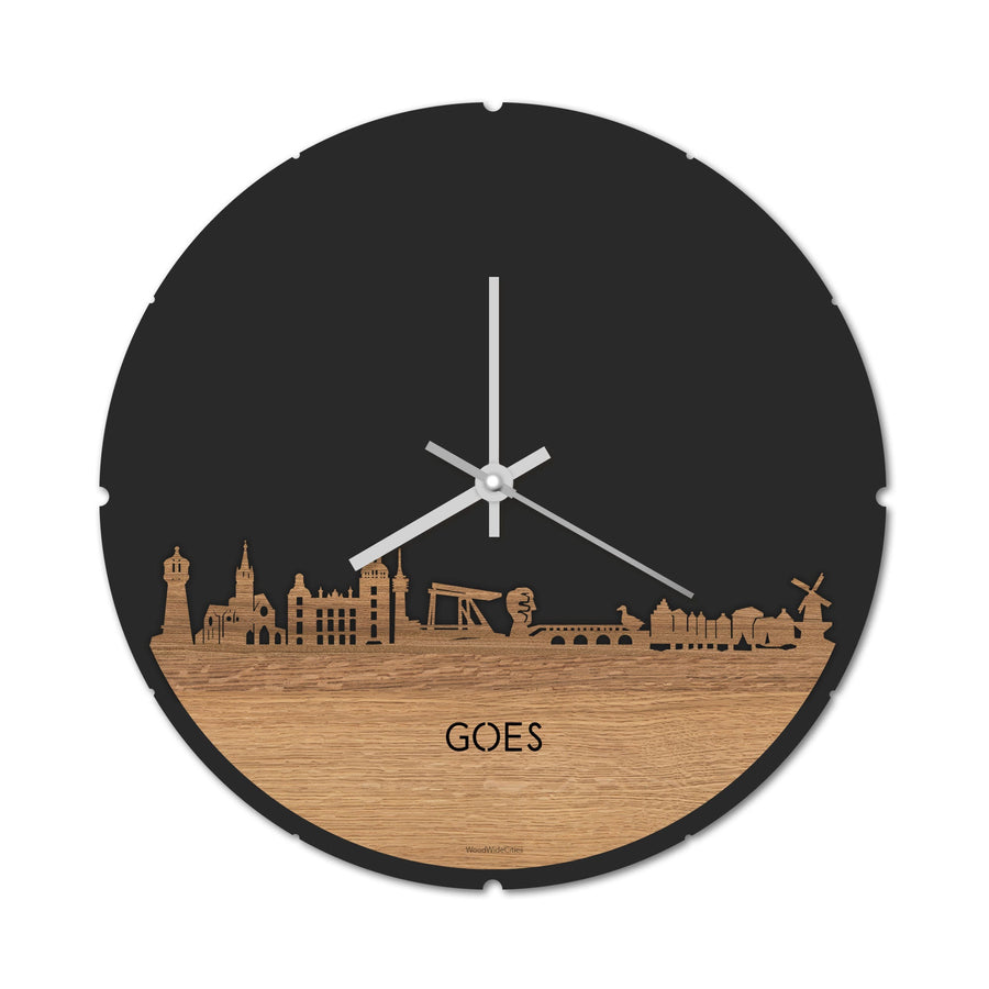 Skyline Klok Rond Goes Eiken houten cadeau decoratie relatiegeschenk van WoodWideCities