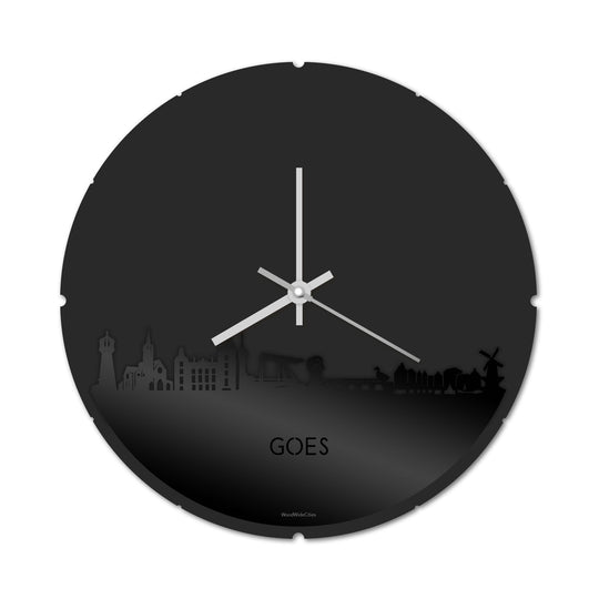 Skyline Klok Rond Goes Zwart glanzend gerecycled kunststof cadeau decoratie relatiegeschenk van WoodWideCities