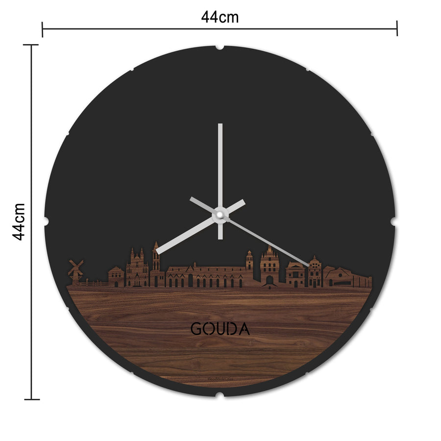 Skyline Klok Rond Gouda Eiken houten cadeau decoratie relatiegeschenk van WoodWideCities