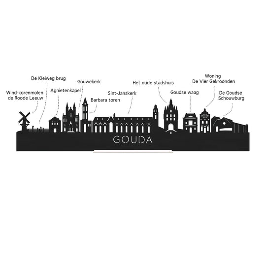 Skyline Klok Rond Gouda Palissander houten cadeau decoratie relatiegeschenk van WoodWideCities