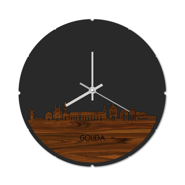 Skyline Klok Rond Gouda Palissander houten cadeau decoratie relatiegeschenk van WoodWideCities