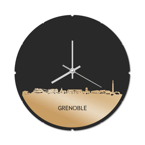 Skyline Klok Rond Grenoble Metallic Goud gerecycled kunststof cadeau decoratie relatiegeschenk van WoodWideCities