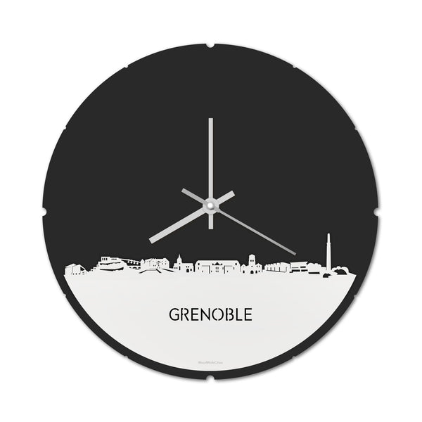 Skyline Klok Rond Grenoble Wit glanzend gerecycled kunststof cadeau decoratie relatiegeschenk van WoodWideCities