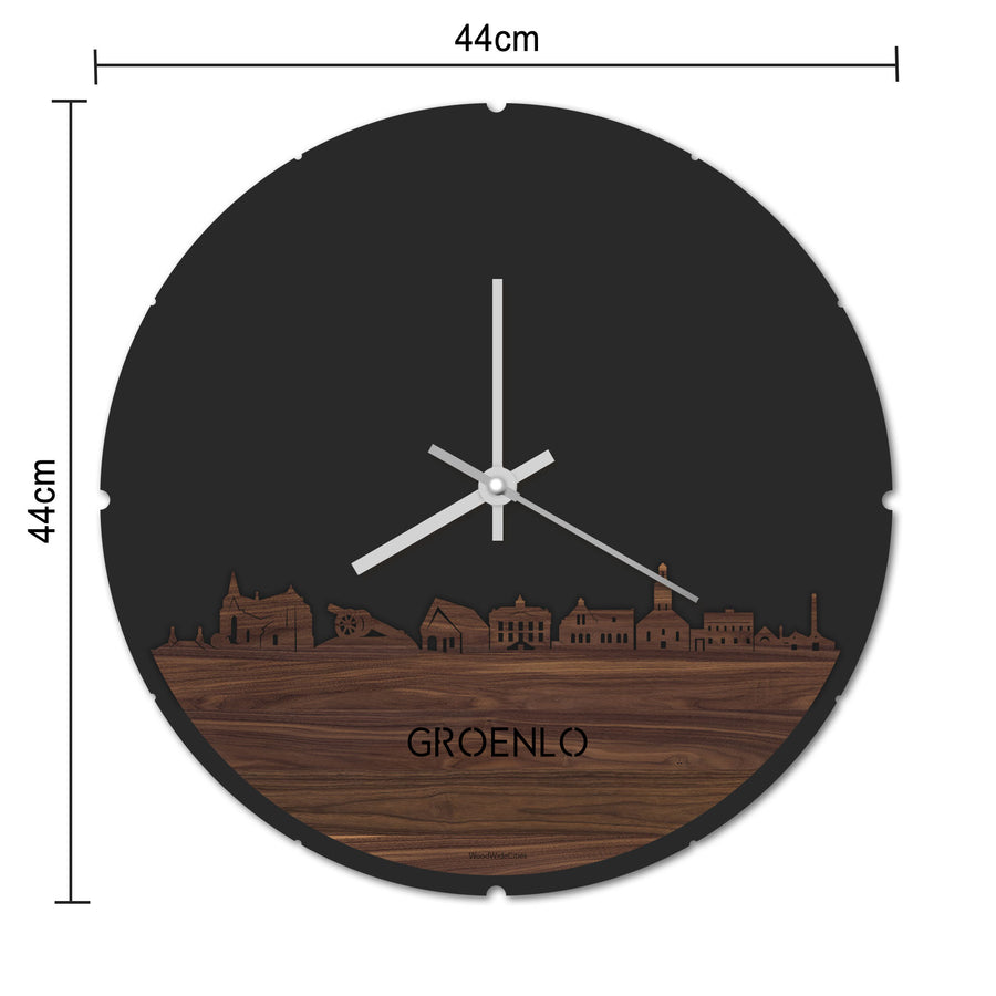 Skyline Klok Rond Groenlo Bamboe houten cadeau decoratie relatiegeschenk van WoodWideCities