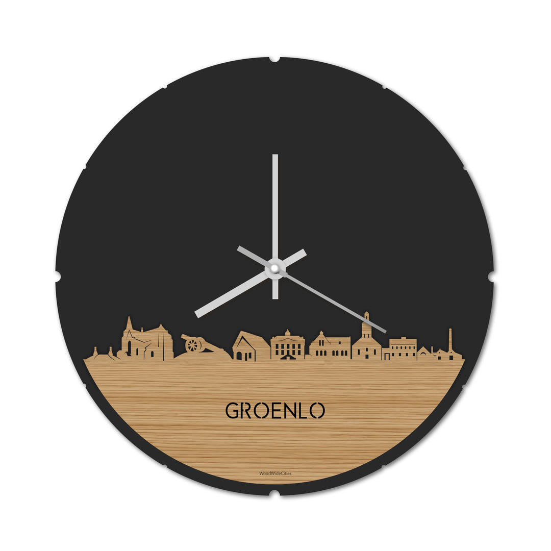 Skyline Klok Rond Groenlo Bamboe houten cadeau decoratie relatiegeschenk van WoodWideCities