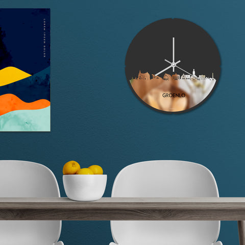 Skyline Klok Rond Groenlo Spiegel gerecycled kunststof cadeau decoratie relatiegeschenk van WoodWideCities