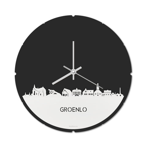 Skyline Klok Rond Groenlo Wit glanzend gerecycled kunststof cadeau decoratie relatiegeschenk van WoodWideCities