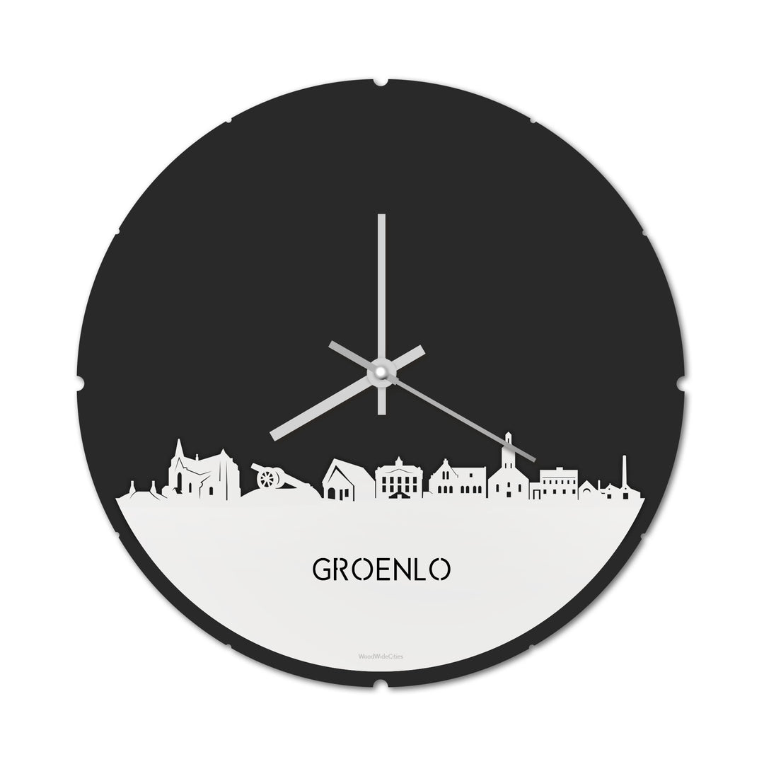 Skyline Klok Rond Groenlo Wit glanzend gerecycled kunststof cadeau decoratie relatiegeschenk van WoodWideCities