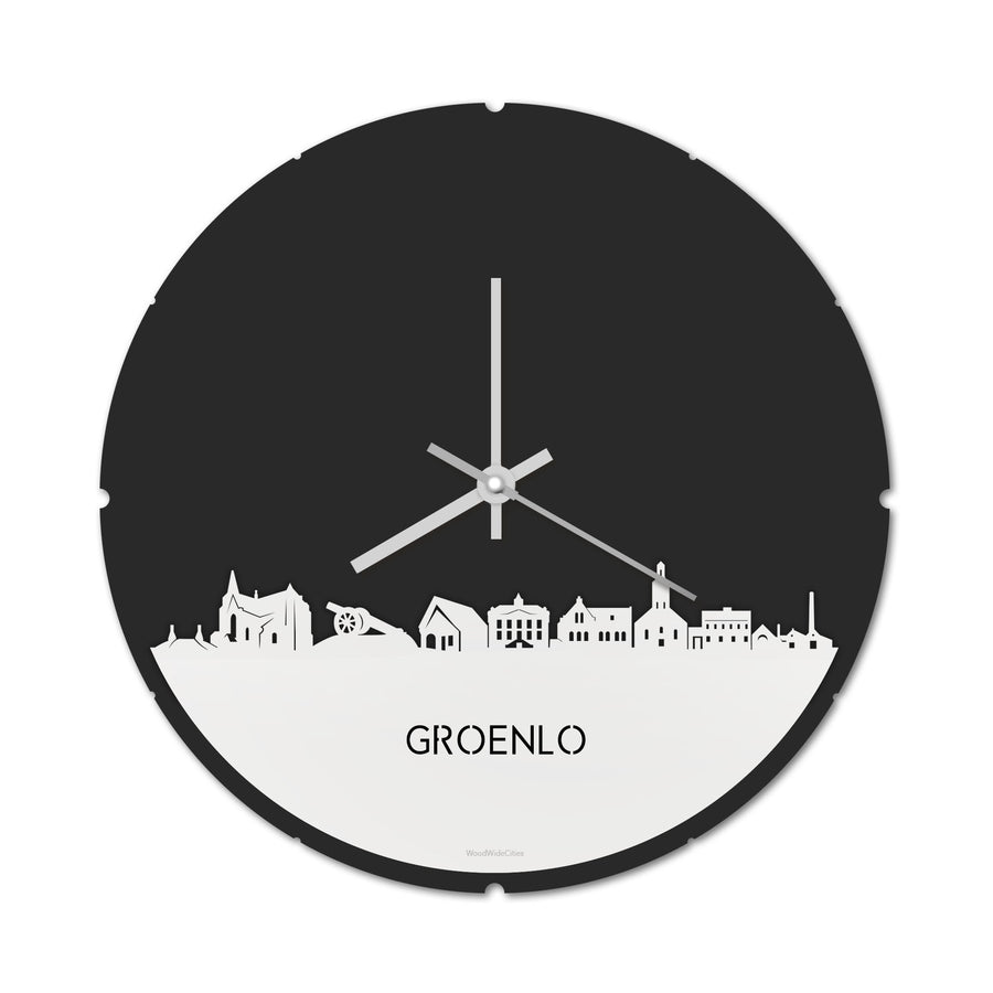 Skyline Klok Rond Groenlo Wit glanzend gerecycled kunststof cadeau decoratie relatiegeschenk van WoodWideCities