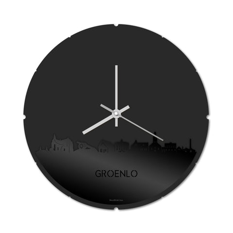 Skyline Klok Rond Groenlo Zwart glanzend gerecycled kunststof cadeau decoratie relatiegeschenk van WoodWideCities